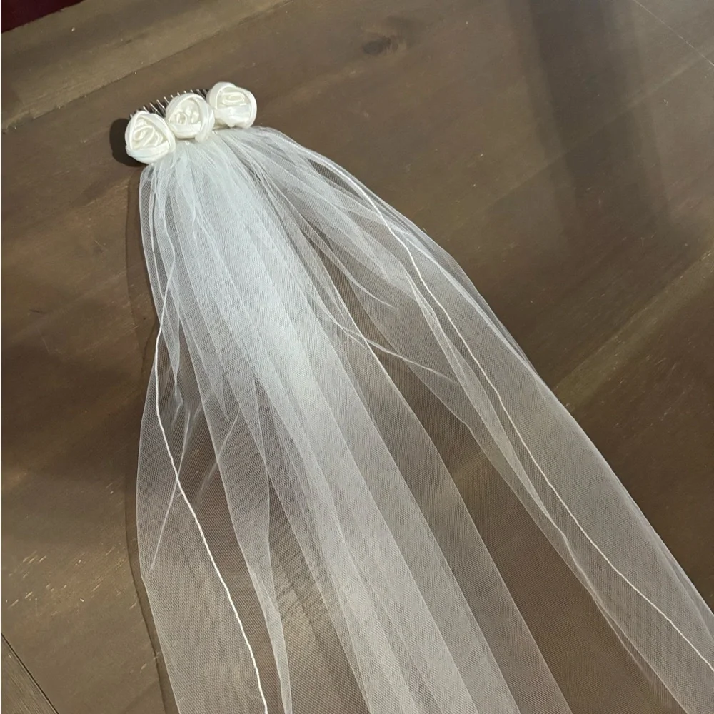 Wedding Veil Hair Pc White Satin Rose Veil Hair Comb